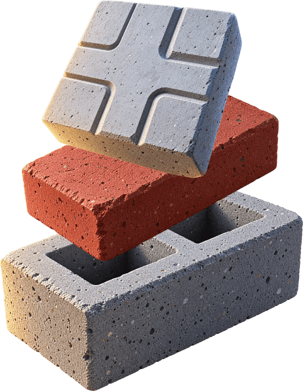 Stack of Selva Traders paver blocks, concrete blocks and clay bricks